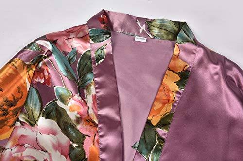 Image of goodmansam Women's Long Floral Satin Kimono Robes Bridal Dressing Gown Wedding Bridesmaid Nightgown