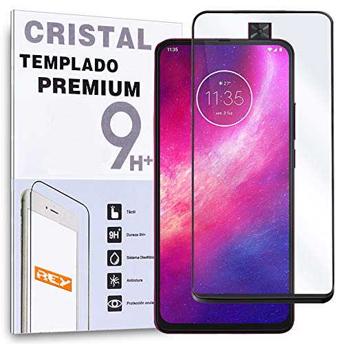 REY Protector de Pantalla Curvo para Motorola One Hyper, Negro, Cristal Vidrio Templado Premium, 3D / 4D / 5D