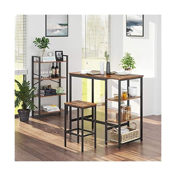 VASAGLE Bar Table, Kitchen Table, Dining Table with 3 Shelves, Stable Steel Structure, for Bar Party Cellar, Restaurant, 109 x 60 x 100 cm, Industrial Style, Easy to Assemble, Rustic Brown LBT11X - Image 5