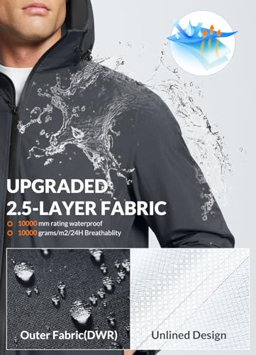 Image of baleaf Men's Rain Jacket Lightweight Packable Waterproof Rain Coat Breathable Windbreaker Hood Hiking Golf Travel Outdoor
