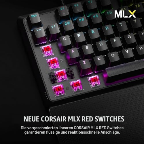 Corsair K70 Core RGB Mechanische Gaming-Tastatur mit Handflächenauflage – vorgeschmierte lineare Tasten MLX Red – Klangdämpfung… – Ansicht 3