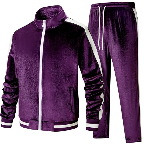 ANOTWENER Men's 2 Piece Tracksuits Velour Sweatsuits Athletic Fit Velvet Outfit Jogging Full Zip Jacket Pants Set2