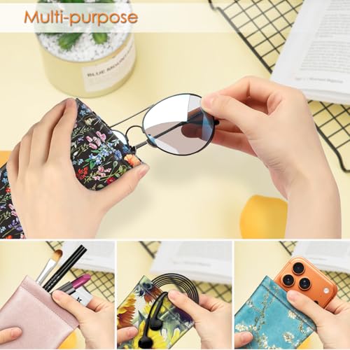 Image of FINTIE Soft Eyeglasses Case with Cleaning Cloth, Portable Squeeze Top Vegan Leather Glasses Pouch, Sunglasses Eyewear Bag