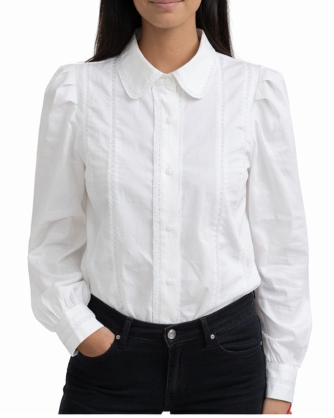 VivalaVida Official - Camicia Bianca da Donna, Blusa con Ricami, Camicia Elegante Donna, Maniche a Sbuffo, Manica Lunga, 100% Cotone, Bianco, M