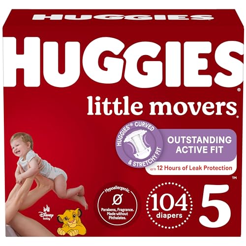 Image of Huggies Size 5 Diapers, Little Movers Baby Diapers, Size 5 (27+ lbs), 104 Count