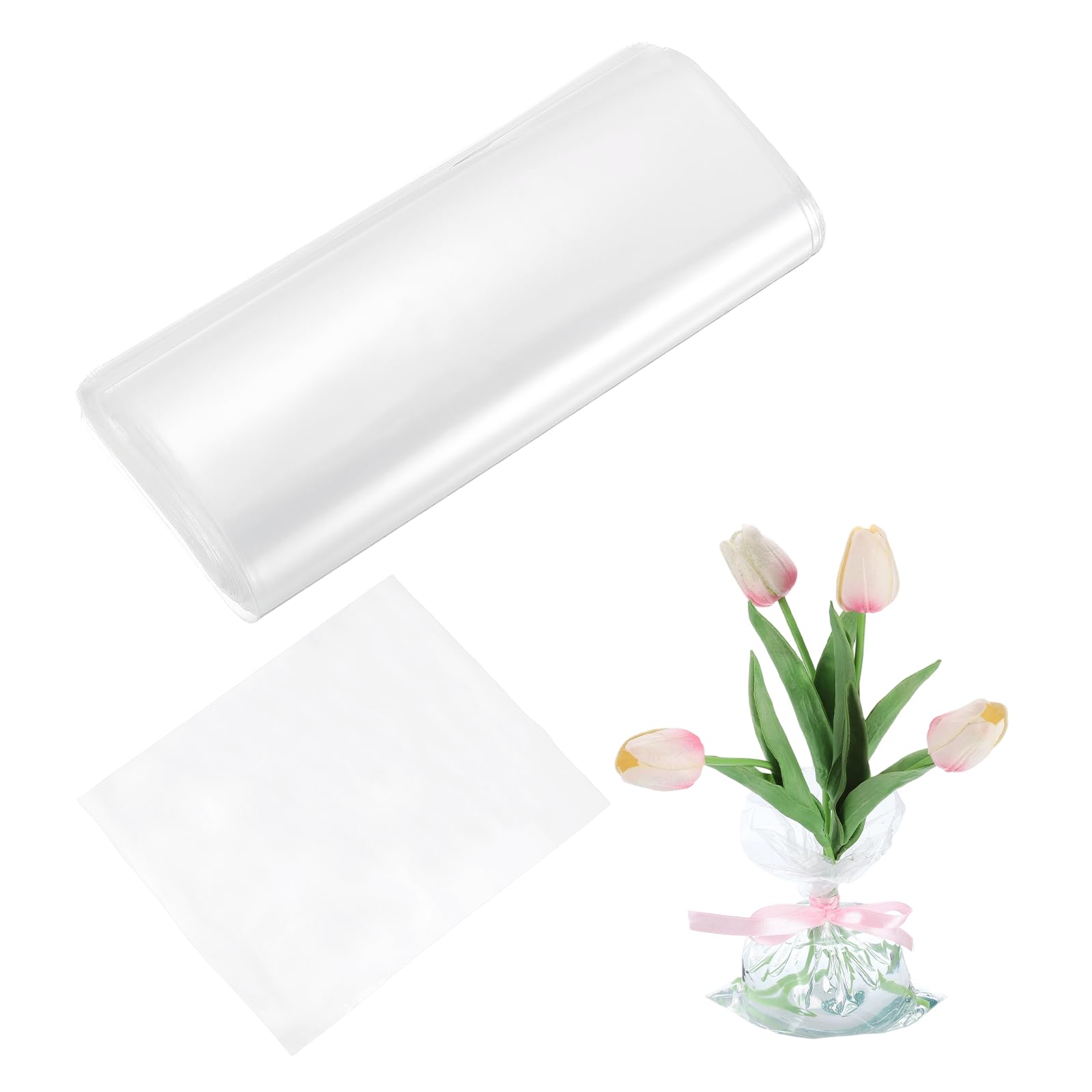 YELARXI Transparent Flower Packaging Bags, Clear Flower Bouquet Water Retention Bag Floral Wrapping Paper Sleeves- Fitting for (Floral Shops/Birthday/Graduation), 11.8 x 9.8 Inch & 50 Pcs