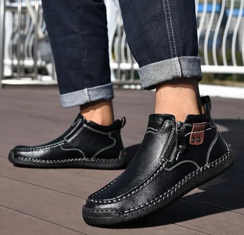 Mens Casual Leather Shoes Comfortable Soft Lightweight Breathable Handmade Slip On Lace-Up Walking Driving Shoes 6