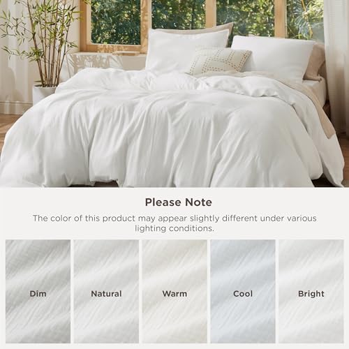 Image of Bedsure Muslin Duvet Cover King Size - Cotton Blend Viscose Derived from Bamboo, Cooling Duvet Cover for Hot Sleepers, PureWoven Ultra-Soft & Breathable Bedding Set for All Seasons (White, 104 inchx90 inch)