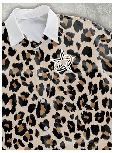 Men's Oversized Leopard Print Tops Number Graphic Tees Short Sleeve Baggy Cheetah Button Up T Shirts4