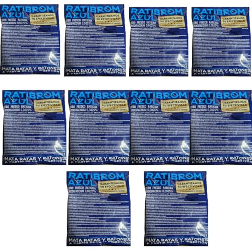 Pack 10 Unidades Ratibrom Azul Cebo Fresco 100g - Impex. Raticida eficaz contra Ratas y Ratones. Listo para Usar. Eficaz con Solo una Ingesta