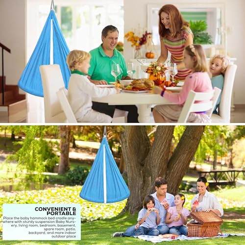 Image of Vparents Sleeping Essentials with Mosquito Net & Spring with Window Stand, Small Dot (Blue)