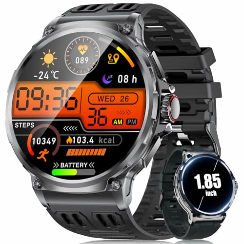 SUNKTA Smart Watch Herren,800 mAh Akku/1,85'' HD-Display-Sportuhr/120+ Sportmodi,IP68 Wasserdicht Großes Fitnessuhr