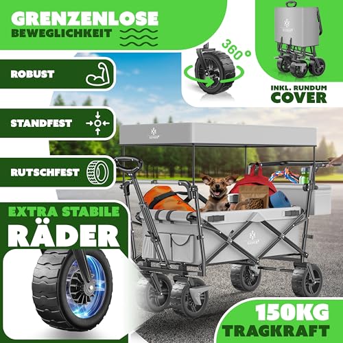 KESSER® Bollerwagen faltbar GT9000 mit Dach | inkl. 2X 3-Punkt Gurtsystem - 3