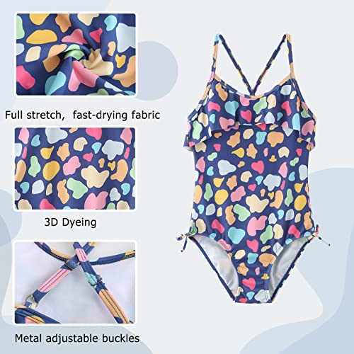 Image of Girls One Piece Swimsuits Halter Bathing Suits Summer Ruffler Swimwear 2-14 Years