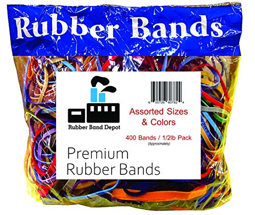 Rubber Bands, Rubber Band Depot, Assorted Sizes & Assorted Colors - 1/2 Pound Bag