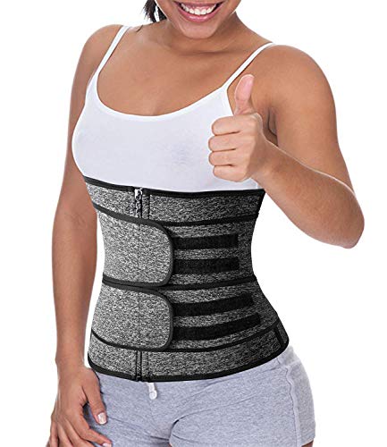 DUROFIT Fajas Reductoras Adelgazantes Mujer Deporte Cintura Y Abdomen Waist Trainer Belt Ajustable para Deporte Fitness Gris XL Cover