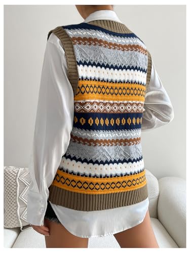 Floerns Women's Geo Pattern V Neck Sweater Vest Contrast Binding Knitted Tank Tops2