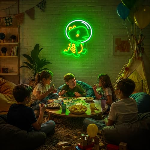 Image of Neon Sign - JGHTURIE Dinosaur Neon Signs for Wall Decor, Dinosaur Green Light up LED Sign for Room Decor, Bedroom, Bar, Man Cave, USB Powered