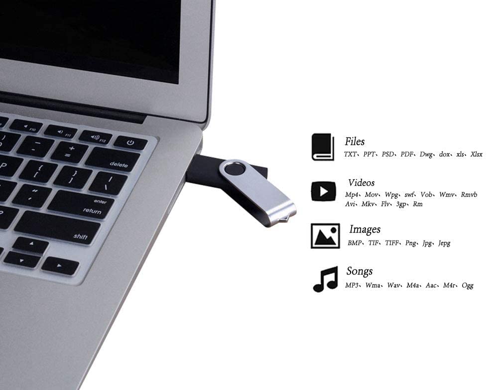 FEBNISCTE Pamięć Flash, 32 GB, opakowanie 10 sztuk, pendrive, 32 GB, pamięć USB 2.0, obrotowa, czarna, pamięć USB, do przechowywania danych, pendrive z 10 szt. wielokolorowymi przewodami