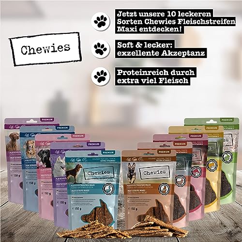 Chewies Fleischstreifen MAXI Hundeleckerli aus 100 % Kängurufleisch - 150 g - luftgetrocknete Känguru Kaustreifen für Hunde - zuckerfrei & getreidefrei - Dörrfleisch vom Känguru