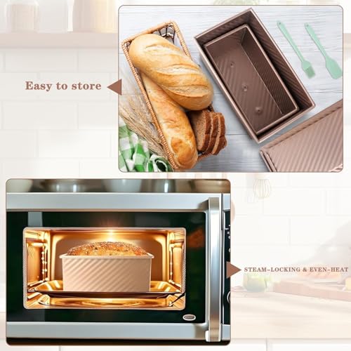 Image of 3 Pack Set Pullman Loaf Pan with Lids, 2.2 lb & 1 lb & 0.8 lb Dough Capacity,Non-Stick Sandwich Bread Loaf Pan for Homemade Baking Bread