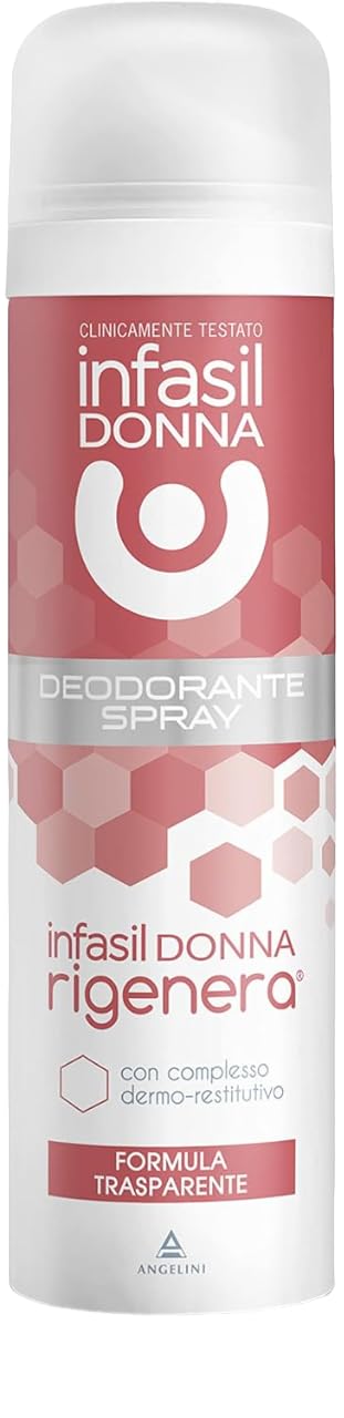 12 x Infasil Deo-Spray für Damen, regeneriert für empfindliche Haut, gegen Flecken, lindert Trockenheit und Rötungen, 150 ml Deo + Schlüsselanhänger Beni Culinari