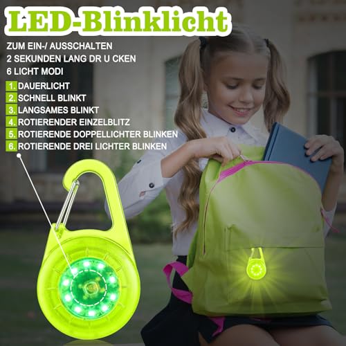 LED Blinklicht Sicherheitslicht IP68 Wasserdicht USB Aufladbar Sicherheit Licht für Kinder Schulranzen Nachtläufer Bergsteiger Hunde Leuchtanhänger Clip Dauerlicht und Blinklicht 2er (Grun)