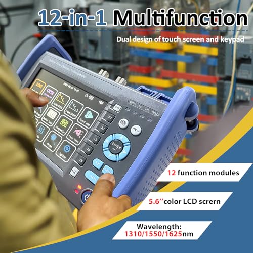 Image of 12-in-1 OTDR Optical Fiber Tester 1310 /1550 /1625nm,37 /36 /37db,5.6' Touch Screen,Integrat ing Automatic OTDR, Expert OTDR, Event Map, 10G Dual OPM,Optical Power Meter, End StateCheck