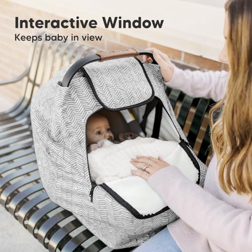 Image of KeaBabies Winter Car Seat Cover Baby, Newborn - Universal Fit Infant Carseat Covers Baby Girl, Boy, Breathable, Lightweight Blanket, Easy to Use Stroller Canopy, Rain, Wind, Sun Shade (Herringbone)