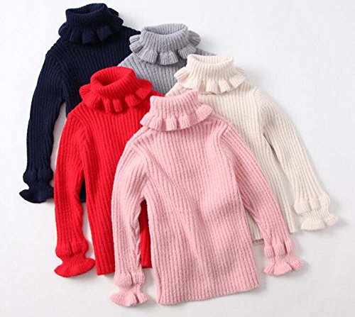 Pure Color Turtleneck Agaric Laces Warm Pullover Sweater (7T(height:130cm), Red)3