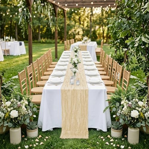 Camino de mesa de gasa beige 6 uds de 45x275 cm para decoración bohemia 6
