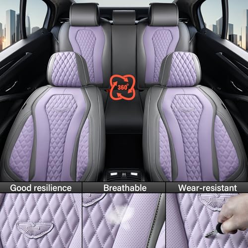 Image of Coverado Automotive Seat Covers, Car Seat Covers Full Set, Purple Car Seat Cover, Car Seat Covers Front Seats Back Seat Cover, Waterproof Car Seat Cushion,Leather Seat Protector Fit for Most Cars