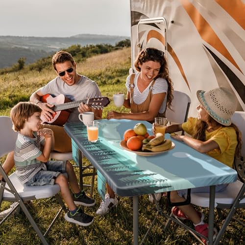 Fitted Picnic Table Cover with Bench Covers Elastic Water Proof Outdoor Camping Tablecloth for 8 Foot Rectangle Tables Roadtrip Summer Organization Rv Car Essential Holiday Gifts for Campers