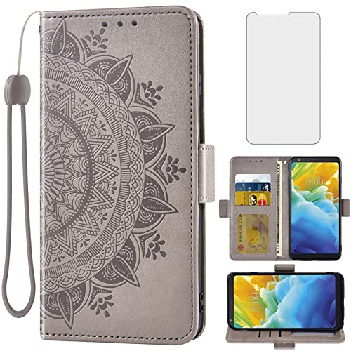 Asuwish Compatible with LG Stylo 4 Wallet Case and Tempered Glass Screen Protector Card Holder Flip Wrist Strap Cell Phone Cover for Stylo4 Plus LGstylo4 Sylo4 Style 04 4+ Q Stylus Alpha Stlo4 Grey