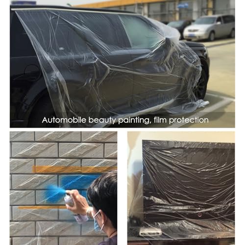 Image of Pre-Taped Masking Film Protection Covering with Adhesive Tape for Automotive Covering Paint Masking or Home (1.80 * 49.21Ft, Transparent)