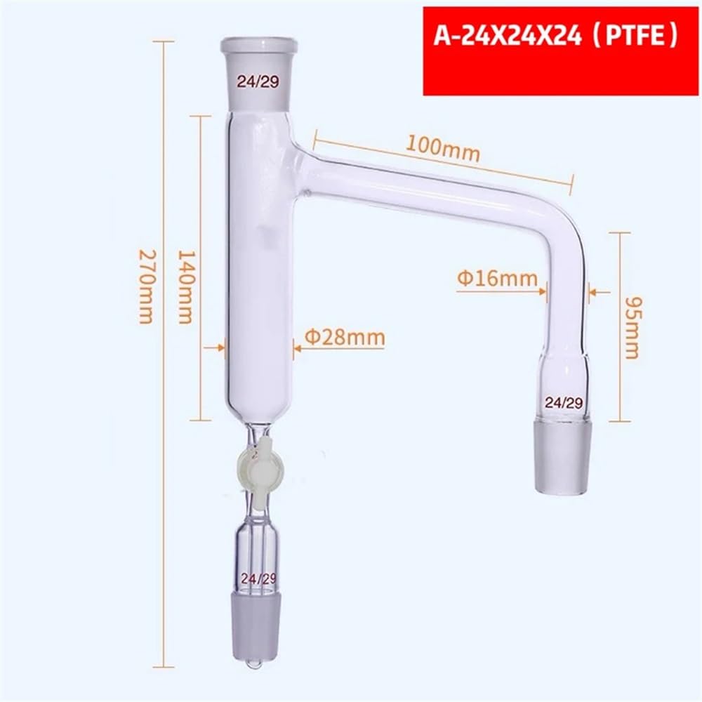 Sprzęt do przyrządów laboratoryjnych 24/29 X3 adapter do destylacji szklany/PTFE tłokowy zawór szklany separator (A-24X24X24(PTFE))