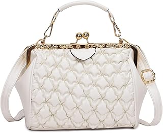 AERJMA Donna Frizione Tinta unita Clip increspata intarsiato Zircone Principessa Borsa a tracolla Borsa da sera Cheongsam Dress Bag off-white