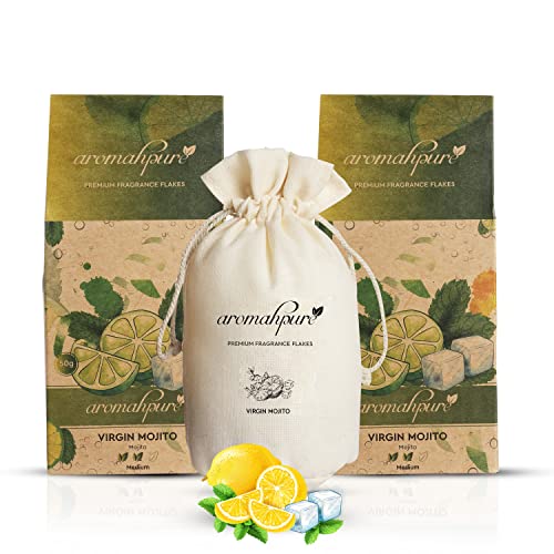 Image of Aromahpure Premium Car Perfume Flakes - Virgin Mojito, Luxury Car Air Freshener made Organically with Essential Oil, Grains, and Flakes - 50 Gms, Last Upto 30 days (Pack of 2), IFRA certified