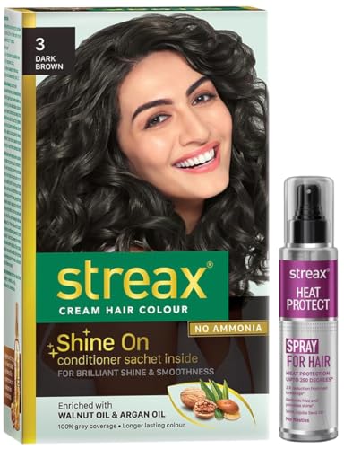 Streax Permanent Hair Colour, 100% Grey coverag Heat Protection Spray for Hair -100 Ml, Hair Styling Spray for Women & Men