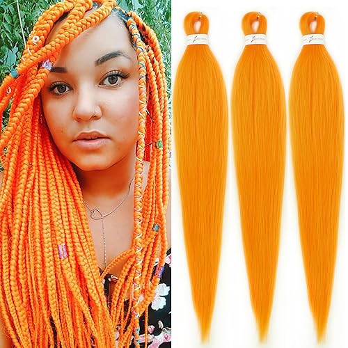 Orange Braiding Hair Pre stretched 30 Inch 3 Packs Pre-stretched Braiding Hair EZ Braid Yaki Texture Synthetic Hair Extensions for Crochet Box Braids