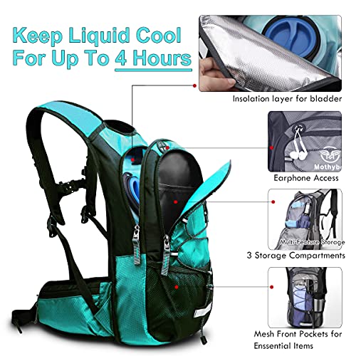 Insulated Hydration Backpack Pack with 3L BPA Free Leak Proof Water Bladder, Large Storage Lightweight Hiking Daypack with Waist Pouches & Cooler Layer, for Running, Biking, Camping, Festival - Image 4