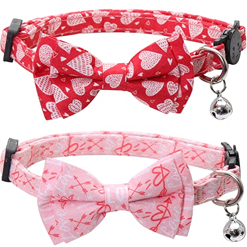 Lamphyface Valentine's Day Cat Collar Breakaway with Cute Bow Tie and Bell for Kitty Adjustable Safety Love Heart