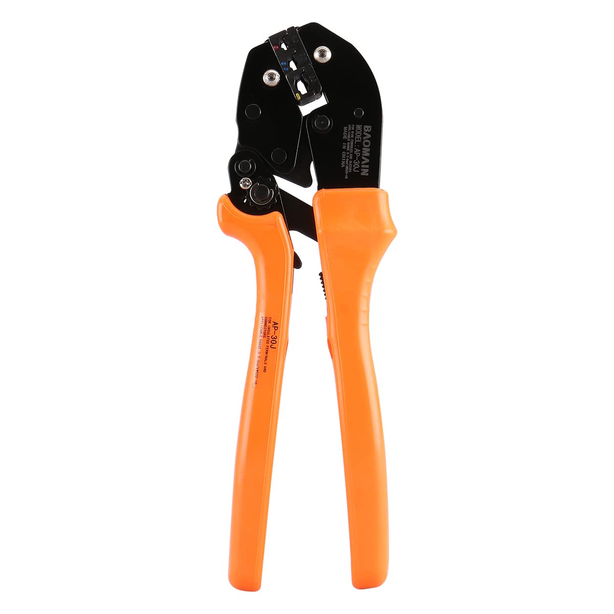 Baomain Ratchet Crimper Plier AP-30J Flag Female Quick Disconnects Crimping Tools Use for 0.5-6 mm² (20-10 AWG) Orange