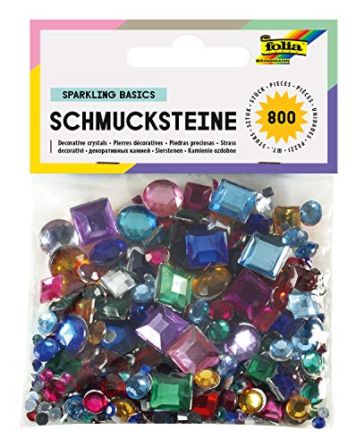 folia 1240 - Schmucksteine Sparkling Basics, rund und eckig, 800 Stück, Größen und Farben - ideal zum Verzieren von Grußkarten, Scrapbooking und anderen Bastelarbeiten