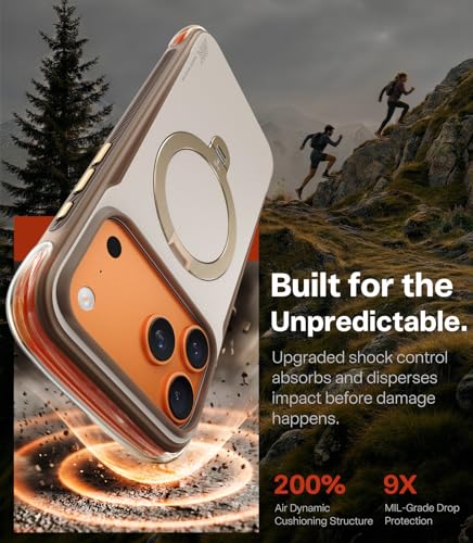 Image of TORRAS Ostand Q3 Air Pro iPhone 17 Pro Max Case, Dual Airbag Drop Protection, 360 Rotating Magnetic Stand, Compatible with MagSafe, Shockproof Bumper Back Cover, Brown