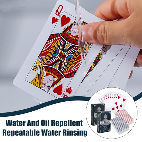 CJMUQHEHH Wasserfeste Plastik Spielkarten, 2 Decks Rot und Blau, Ideal für Poker, Doppelkopf, Romme und andere Kartenspiele, Langlebig und Spielstarke Spielkarten – Bild 5
