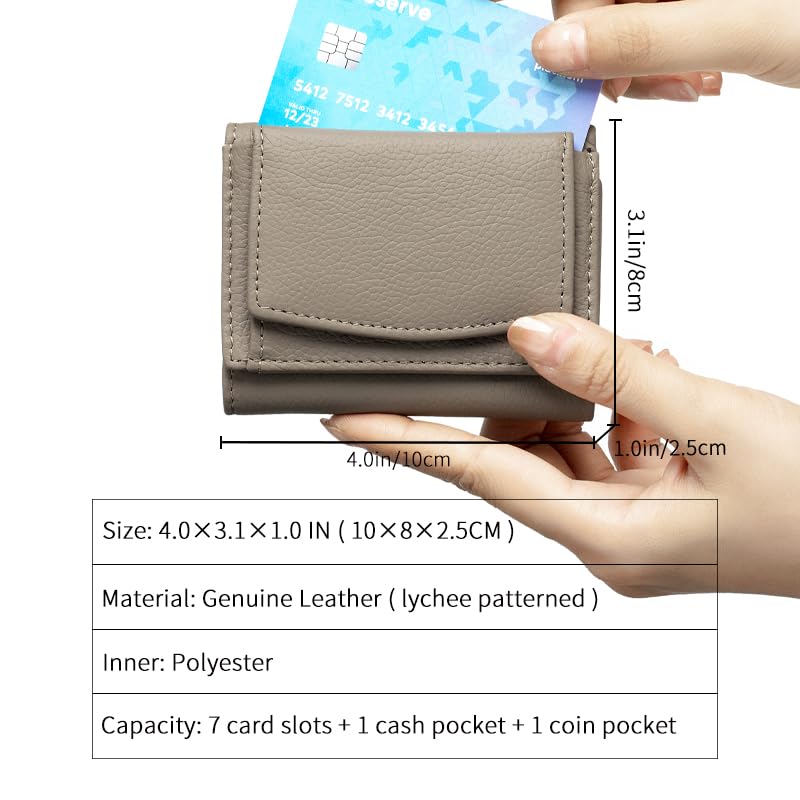 Image of Small Wallet Women Genuine Leather RFID Blocking Trifold Tiny Wallets with Snap Coin Pouch 7 Card Solts