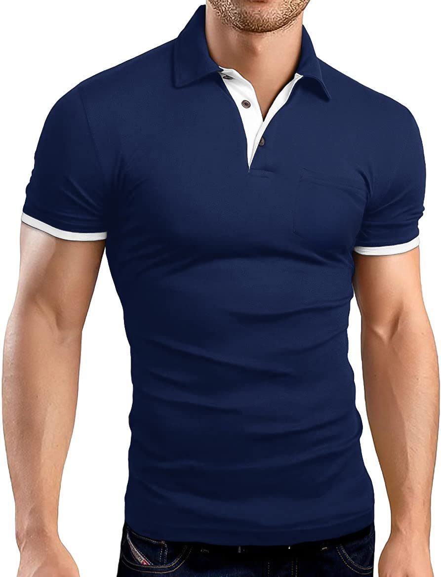 KUYIGOMen's Short&Long Sleeve Polo Shirts Casual Slim Fit Solid Soft button Cotton Pocket Collared Shirt