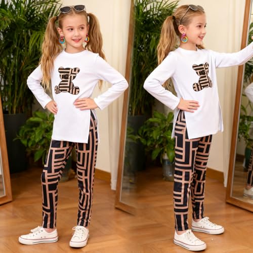 Image of Tween Girl's Letter Print Top + Jogger Pants 2 Piece Outfit Set Kids Clothing, Sizes 6-14 Years