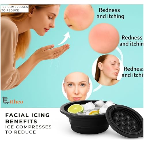 Image of Eitheo Silicone Face Bowl for Ice with Built-In Ice Tray | Collapsible Ice Facial Bowl for Face Ice Bath | Portable Foldable BPA-Free Facial Ice Plunge Tub for Home Skincare | Ice Water Facial Bowl for Men & Women (Black)